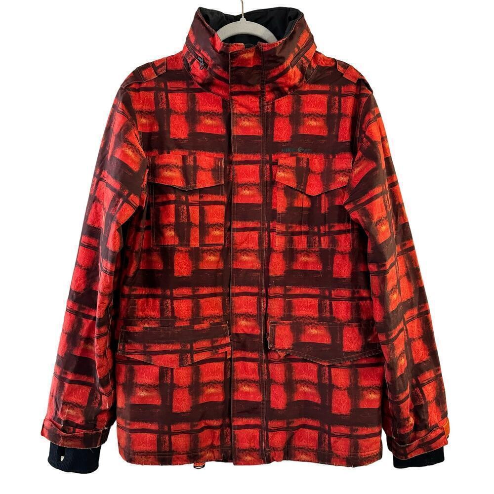 Nike Vintage Nike 6.0 Allover Check Outdoor Ski Jacket Black Red Mens Size Small